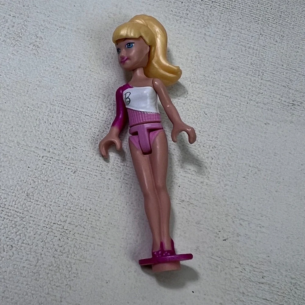 Mega Bloks Barbie Mini Figure Pink Gymnastics Leotard Blonde Hair Small Doll